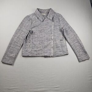 Max Studio  Jacket Women's Size L Black White Diagonal Zip Knit Collar